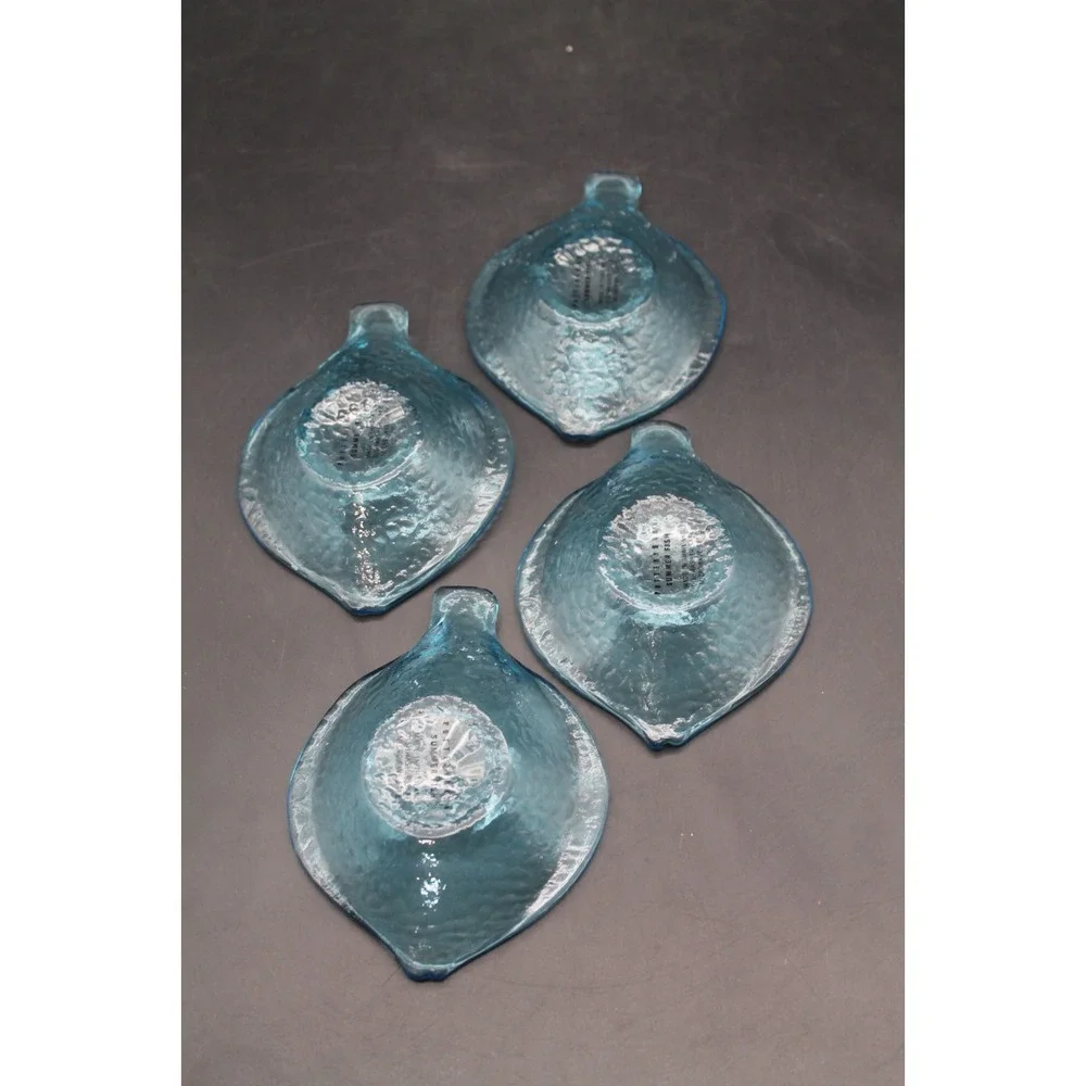 Set of 4 Pottery Barn Summer Fish Blue Glass Dip Bowls Fish Shaped Thailand